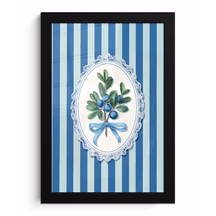 Illustratie - Bessen - Blauw - Strepen fotolijst zwart zonder passe partout klein -3d