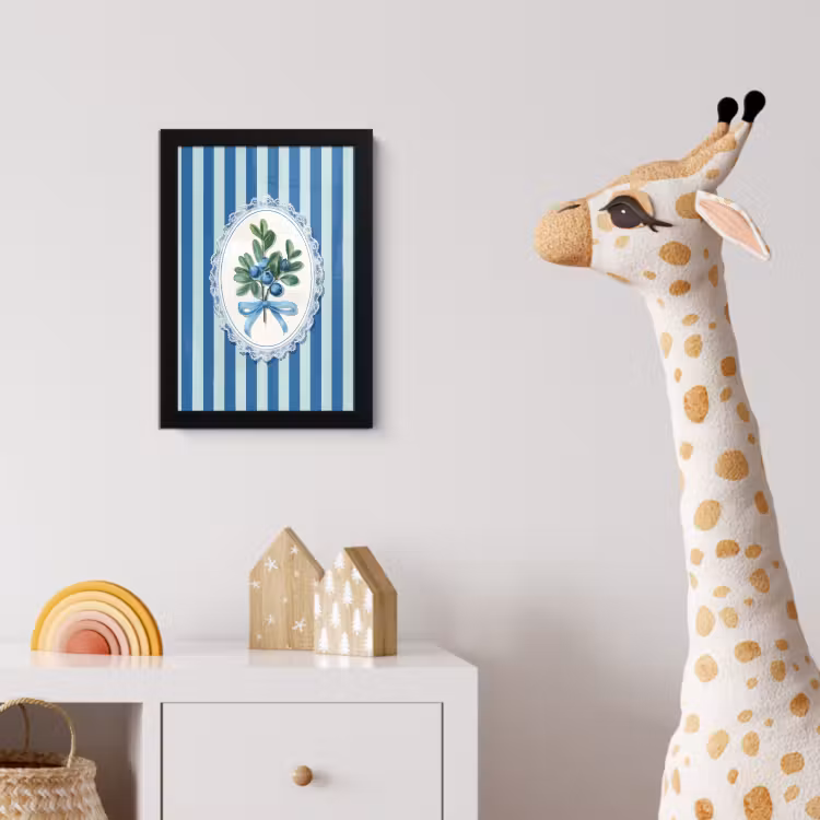 Illustratie - Bessen - Blauw - Strepen fotolijst zwart zonder passe partout klein -usfeer4_kinderkamer