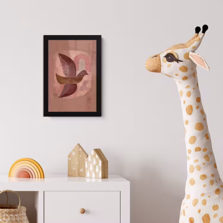 Illustratie - Vogels - Abstract - Roze fotolijst zwart zonder passe partout klein -usfeer4_kinderkamer