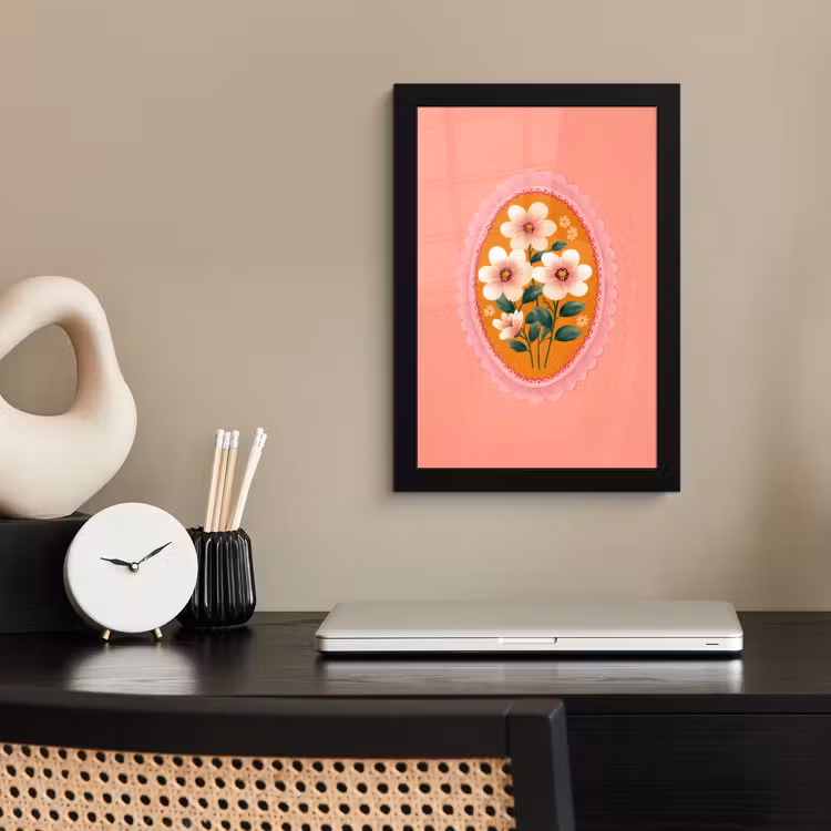 Illustratie - Bloemen - Rand - Roze fotolijst zwart zonder passe partout klein -sfeer1