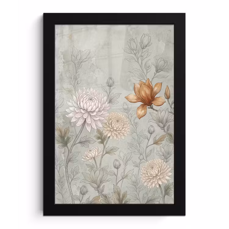 Illustratie - Bloemen - Groen fotolijst zwart zonder passe partout klein -3d