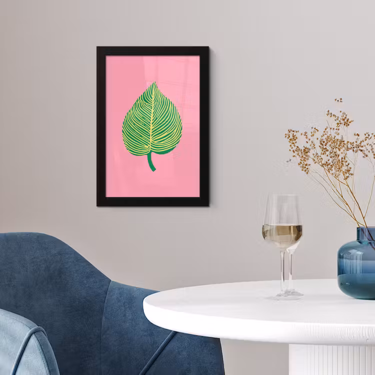 Illustratie - Blad - Minimalistisch - Groen fotolijst zwart zonder passe partout klein -sfeer4