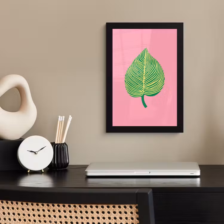 Illustratie - Blad - Minimalistisch - Groen fotolijst zwart zonder passe partout klein -sfeer1