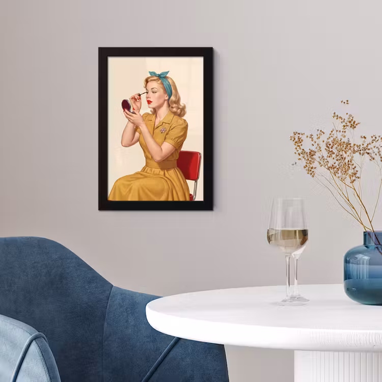 Illustratie - Mascara - Vrouw - Geel fotolijst zwart zonder passe partout klein -sfeer4