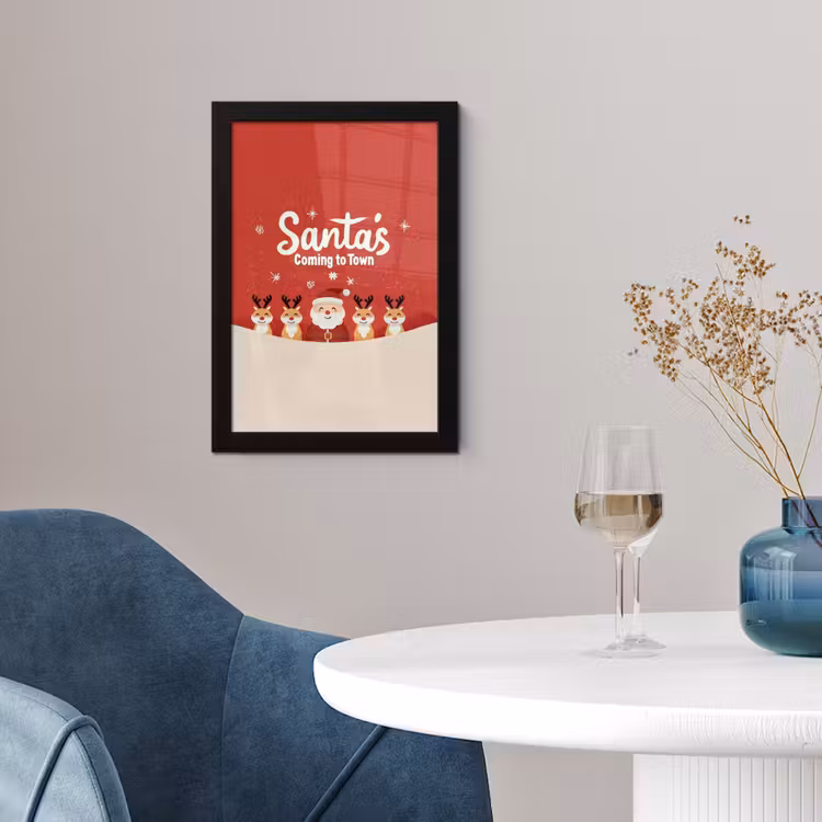 Illustratie - Kerstman - Rendieren - Rood fotolijst zwart zonder passe partout klein -sfeer4
