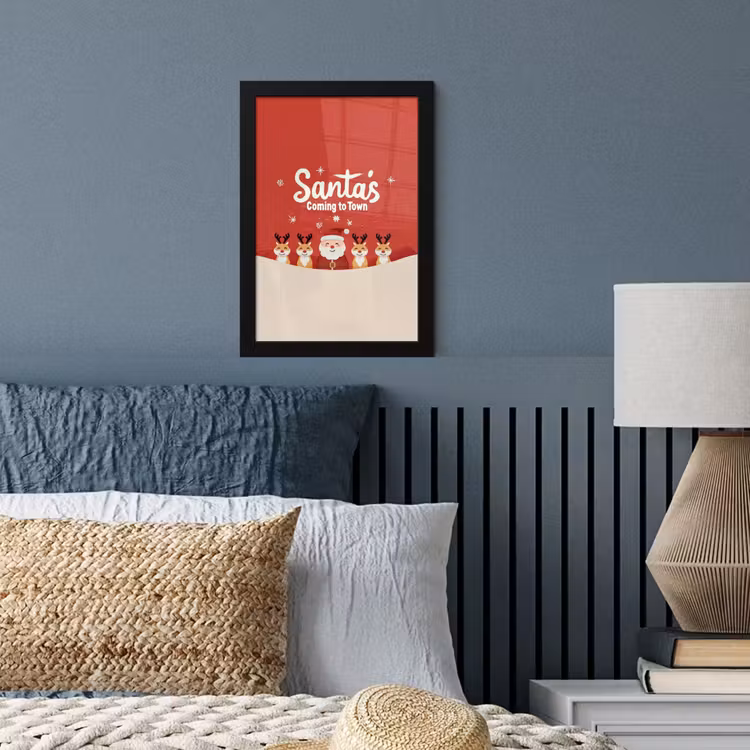 Illustratie - Kerstman - Rendieren - Rood fotolijst zwart zonder passe partout klein -sfeer3