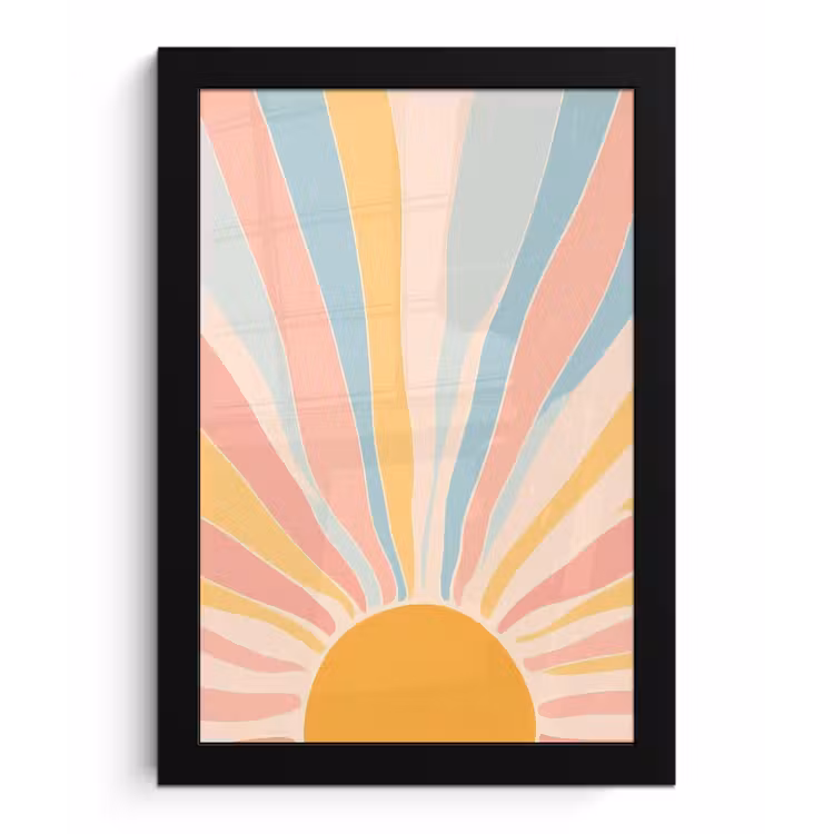 Illustratie - Zon - Pastelkleuren fotolijst zwart zonder passe partout klein -3d