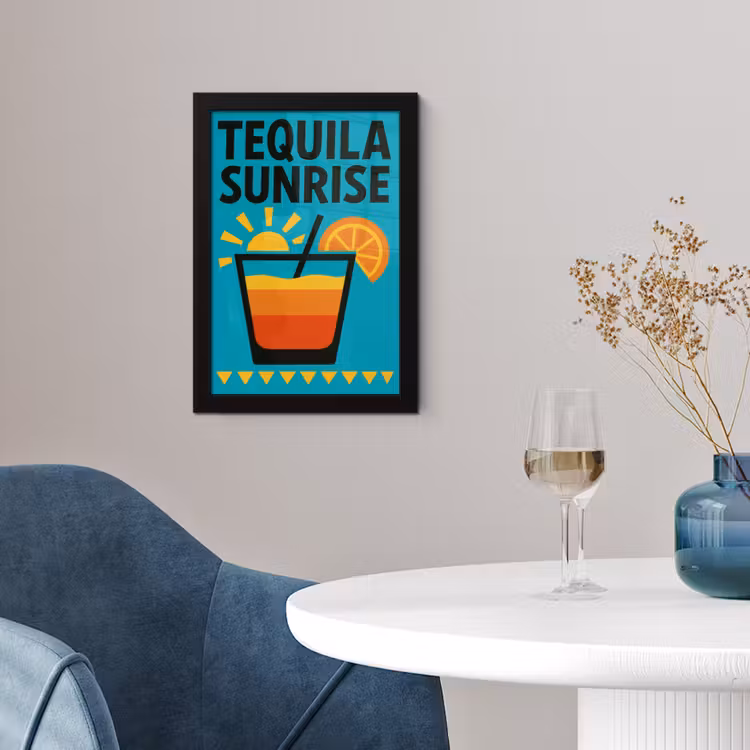 Illustratie - Tequila - Glas - Blauw fotolijst zwart zonder passe partout klein -sfeer4