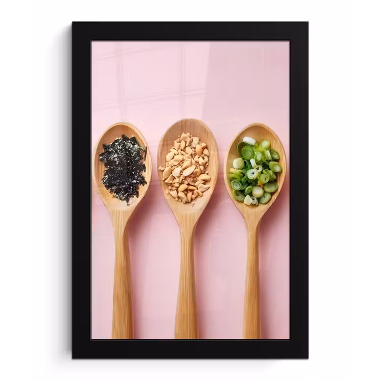 Ingrediënten - Lepels - Hout - Roze fotolijst zwart zonder passe partout klein -3d