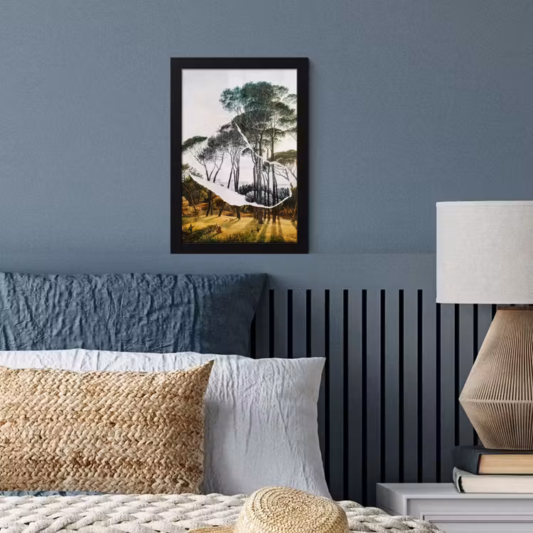 Italiaans landschap parasoldennen - Kunst - Hendrik Voogd - Schilderij - Zwart wit - Oude meesters fotolijst zwart zonder passe partout klein -sfeer3
