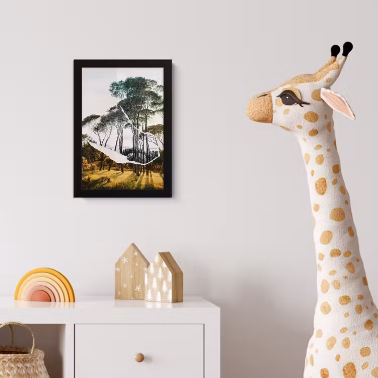 Italiaans landschap parasoldennen - Kunst - Hendrik Voogd - Schilderij - Zwart wit - Oude meesters fotolijst zwart zonder passe partout klein -usfeer4_kinderkamer