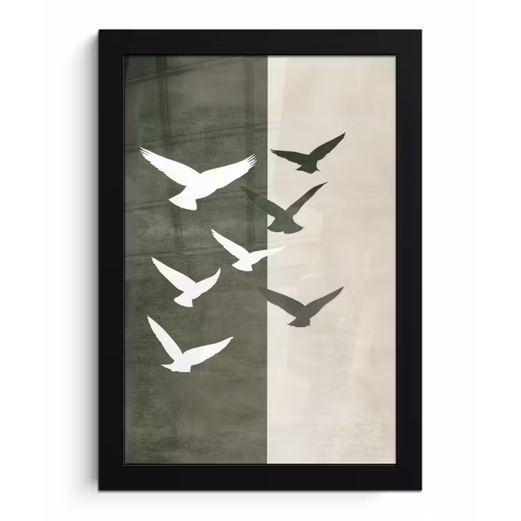 Japandi - Vogel - Groen fotolijst zwart zonder passe partout klein -3d