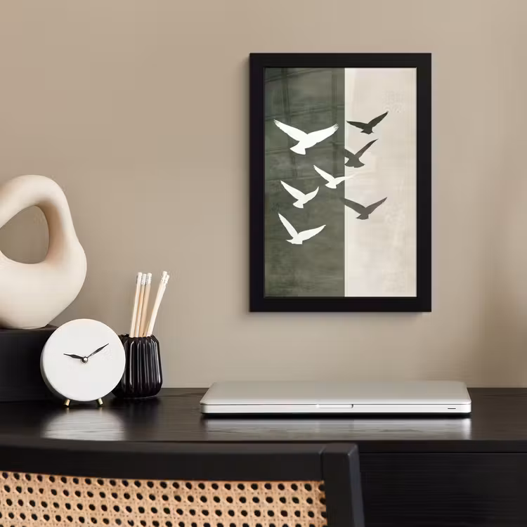 Japandi - Vogel - Groen fotolijst zwart zonder passe partout klein -sfeer1