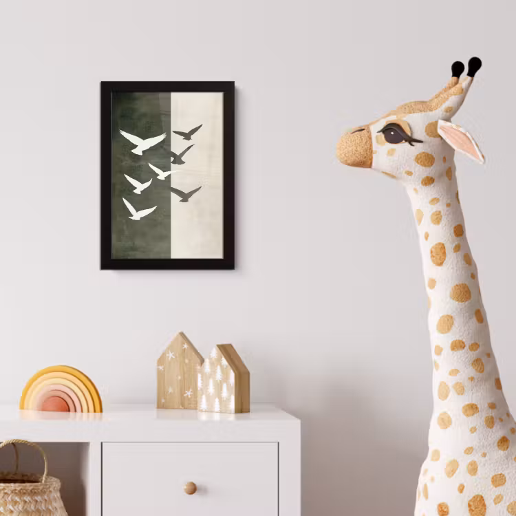 Japandi - Vogel - Groen fotolijst zwart zonder passe partout klein -usfeer4_kinderkamer