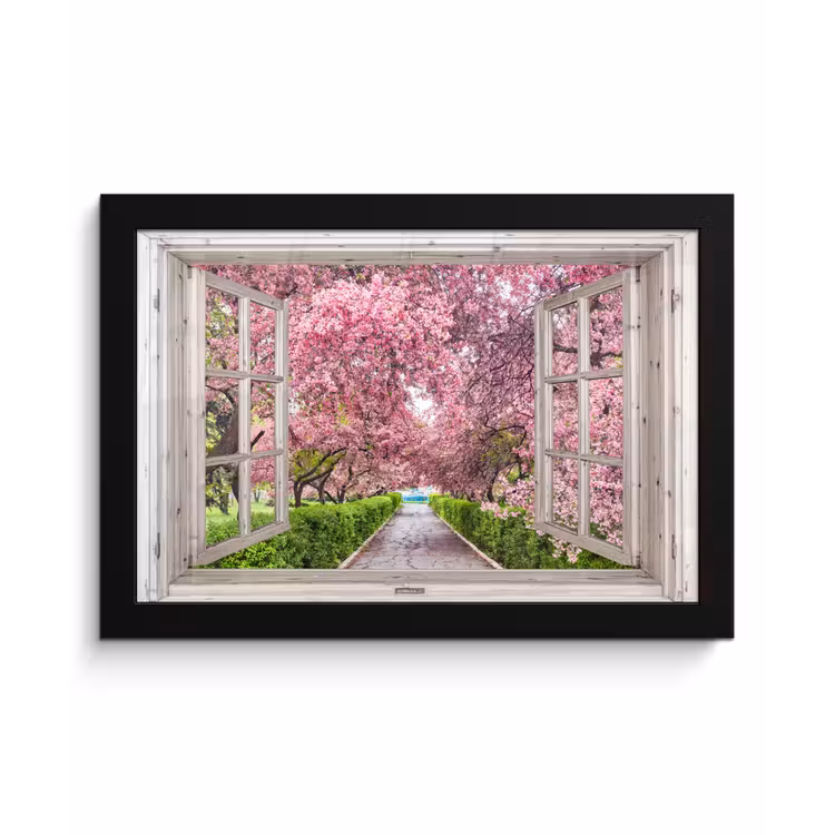 Japans - Sakura - Bloesem - Boom - Bloesem takken - Doorkijk fotolijst zwart zonder passe partout klein -3d