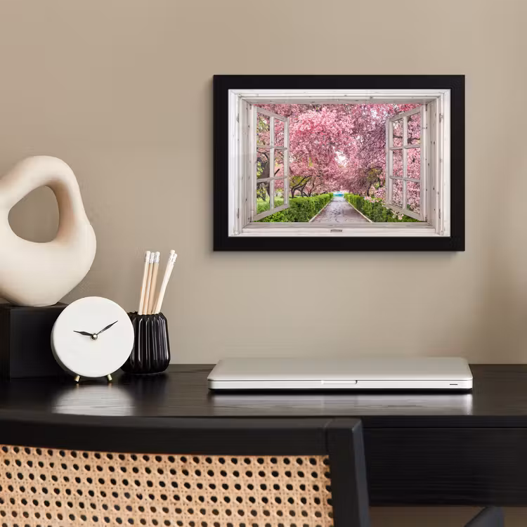 Japans - Sakura - Bloesem - Boom - Bloesem takken - Doorkijk fotolijst zwart zonder passe partout klein -sfeer1