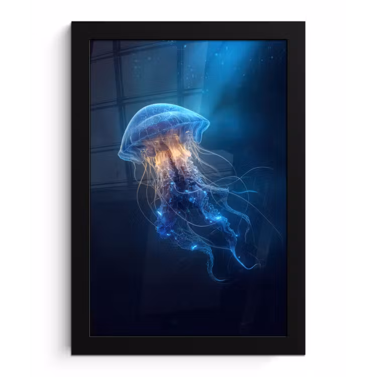 Kwal - Lichtgevend - Tentakels - Blauw fotolijst zwart zonder passe partout klein -3d