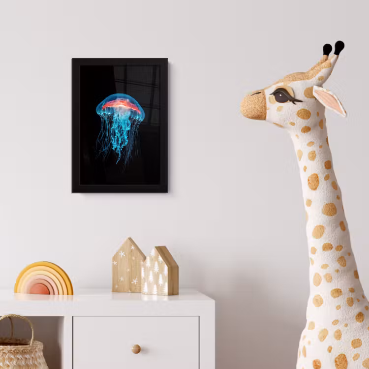 Kwal - Tentakels - Blauw - Licht fotolijst zwart zonder passe partout klein -usfeer4_kinderkamer