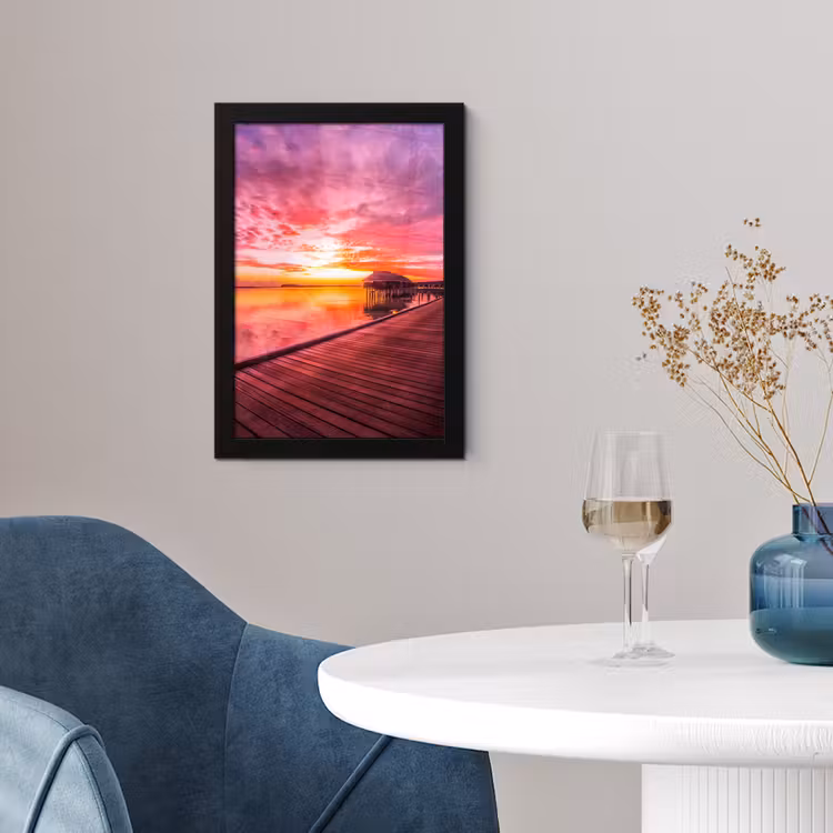 Steiger - Water - Zon - Roze - Horizon fotolijst zwart zonder passe partout klein -sfeer4