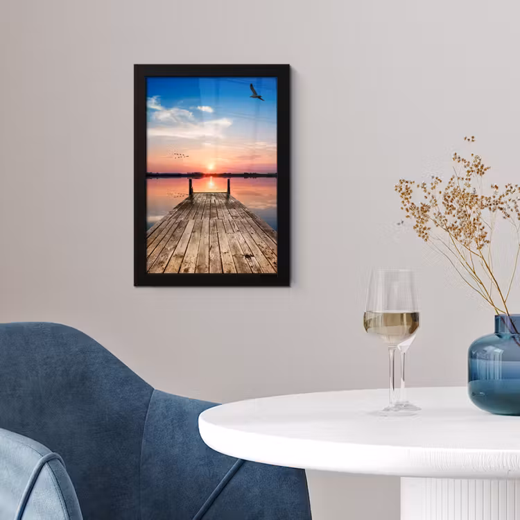 Steiger - Water - Zonsondergang - Roze - Horizon fotolijst zwart zonder passe partout klein -sfeer4