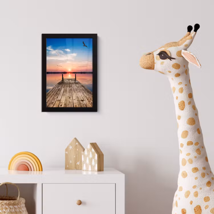 Steiger - Water - Zonsondergang - Roze - Horizon fotolijst zwart zonder passe partout klein -usfeer4_kinderkamer
