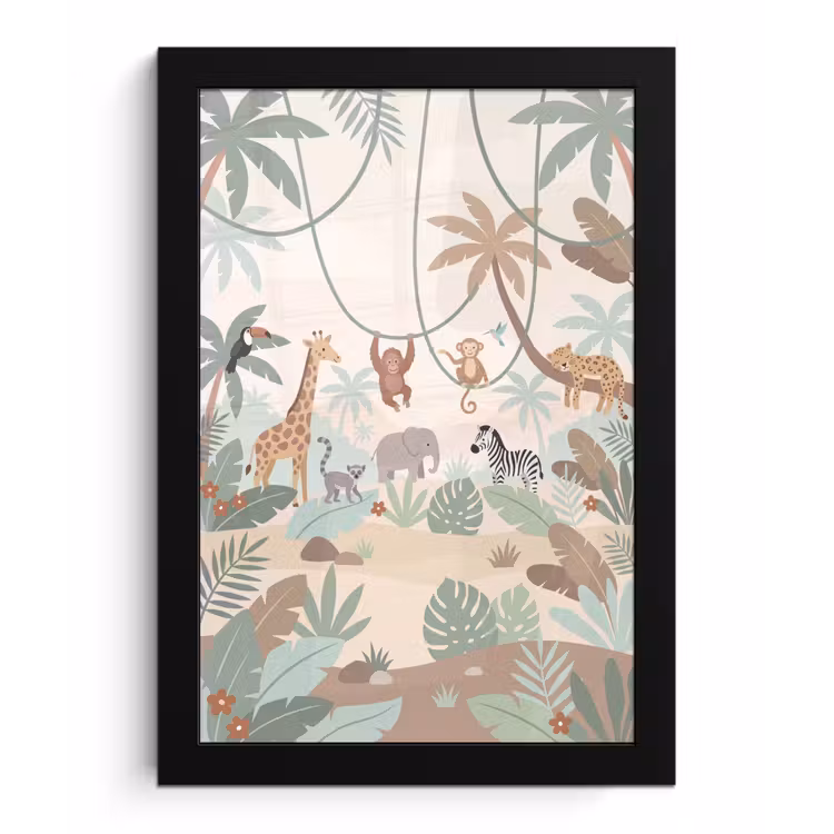 Jungle - Dieren - Groen fotolijst zwart zonder passe partout klein -3d