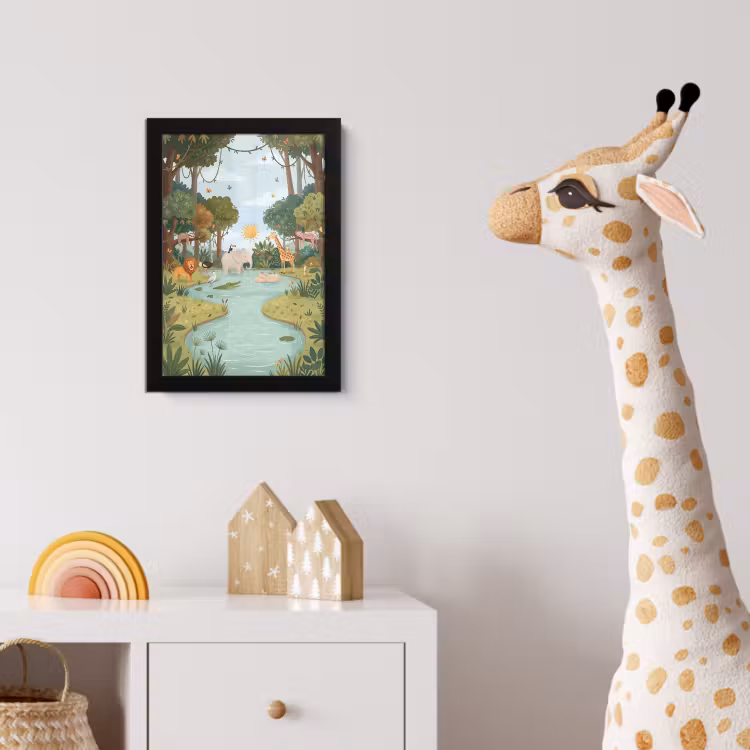 Jungle - Oase - Dieren - Kleurrijk fotolijst zwart zonder passe partout klein -usfeer4_kinderkamer