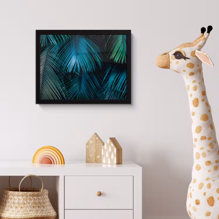 Inductie mat - Jungle - Inductie beschermer - Palmblad - Natuur fotolijst zwart zonder passe partout klein -usfeer4_kinderkamer