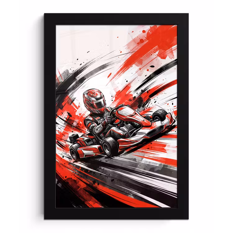 Kart - Coureur - Snelheid - Rood fotolijst zwart zonder passe partout klein -3d