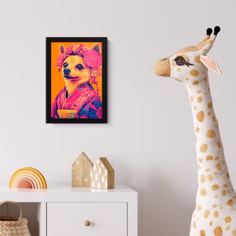 Kimono - Hondje - Bloemenkroon - Oranje fotolijst zwart zonder passe partout klein -usfeer4_kinderkamer