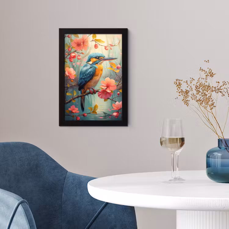 IJsvogel - Bloesem - Natuur - Vogels - Bloemen fotolijst zwart zonder passe partout klein -sfeer4
