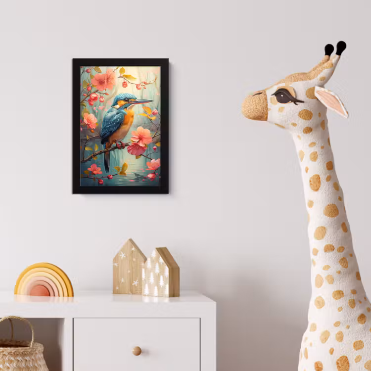 IJsvogel - Bloesem - Natuur - Vogels - Bloemen fotolijst zwart zonder passe partout klein -usfeer4_kinderkamer