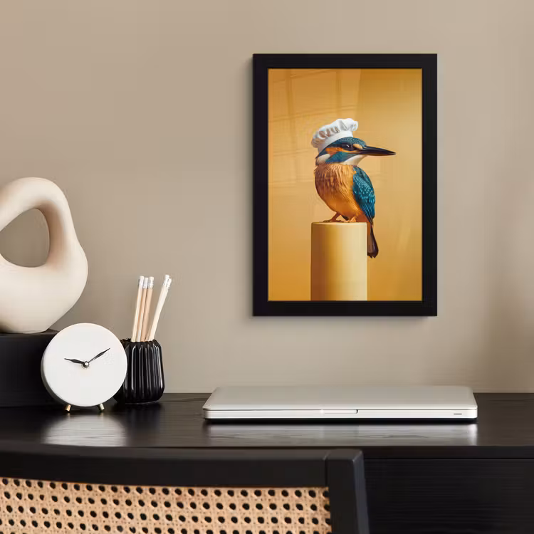 Ijsvogel - Pilaar - Koksmuts - Vogel fotolijst zwart zonder passe partout klein -sfeer1