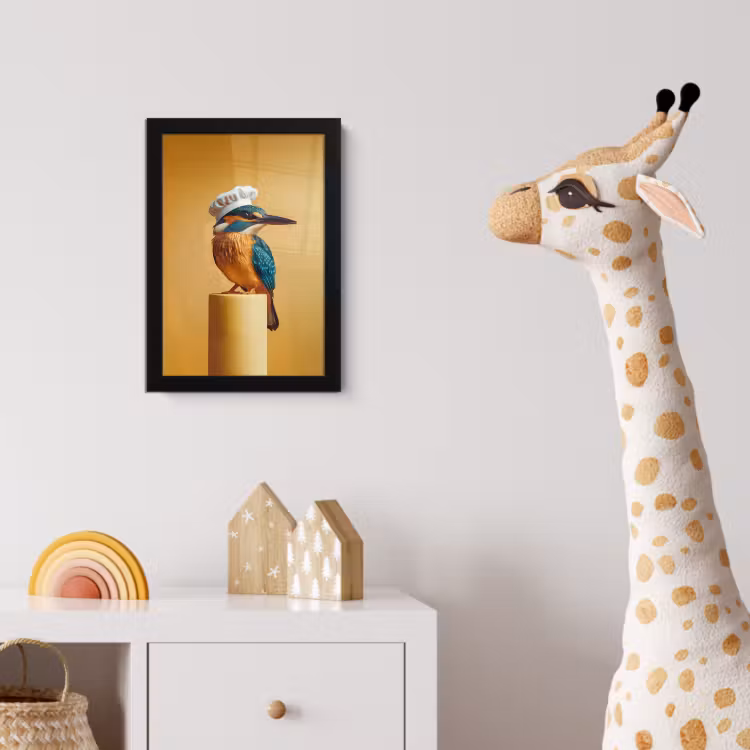 Ijsvogel - Pilaar - Koksmuts - Vogel fotolijst zwart zonder passe partout klein -usfeer4_kinderkamer