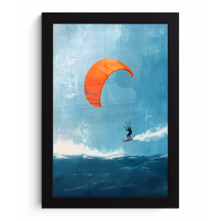 Kitesurfer - Oranje - Zee - Lucht fotolijst zwart zonder passe partout klein -3d