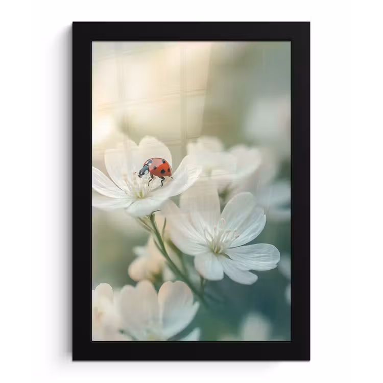 Lieveheersbeestje - Bloemen - Wit fotolijst zwart zonder passe partout klein -3d