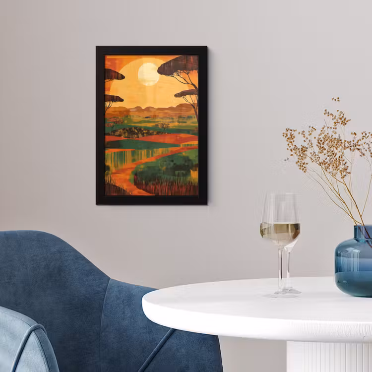Landschap - Afrikaans - Zon fotolijst zwart zonder passe partout klein -sfeer4