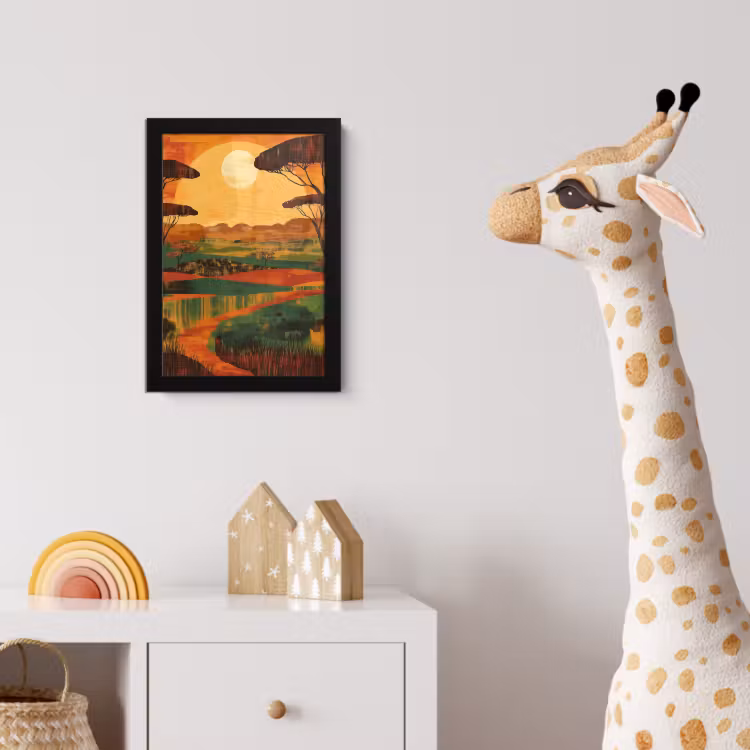 Landschap - Afrikaans - Zon fotolijst zwart zonder passe partout klein -usfeer4_kinderkamer