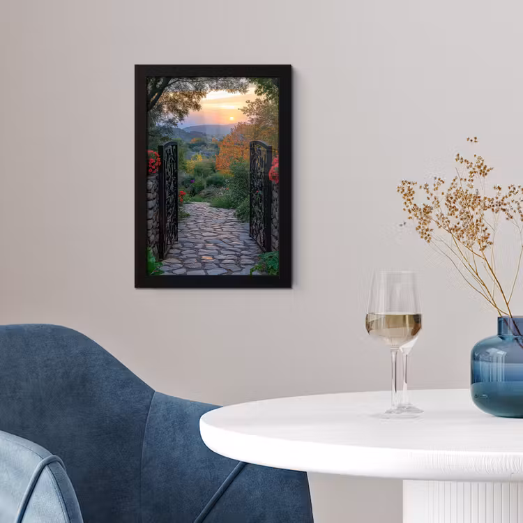 Landschap - Hek - Pad - Zonsondergang - Natuur fotolijst zwart zonder passe partout klein -sfeer4