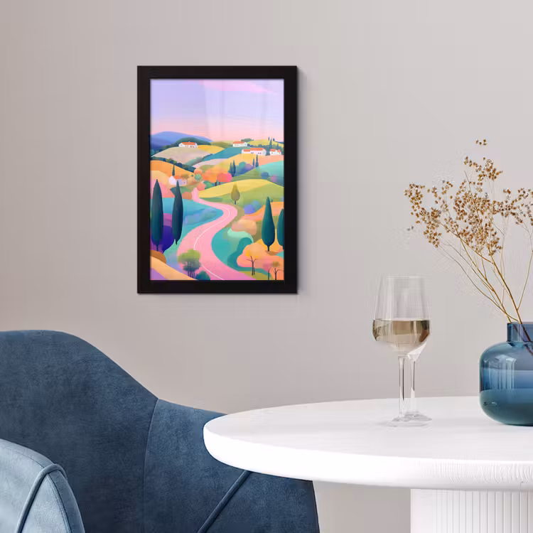 Landschap - Paars - Pastel - Huizen fotolijst zwart zonder passe partout klein -sfeer4