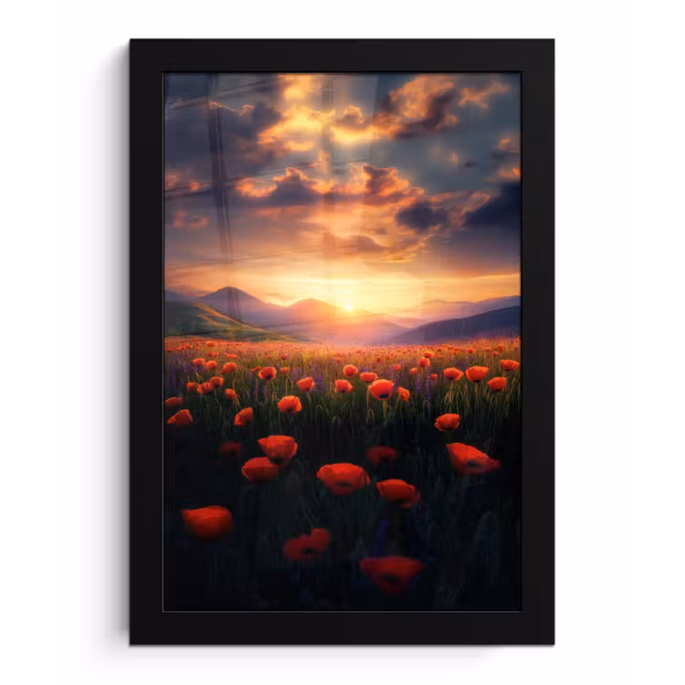 Landschap - Zonsondergang - Bloemenveld fotolijst zwart zonder passe partout klein -3d