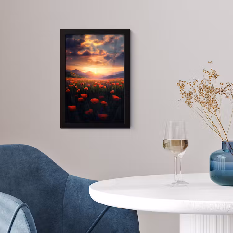 Landschap - Zonsondergang - Bloemenveld fotolijst zwart zonder passe partout klein -sfeer4