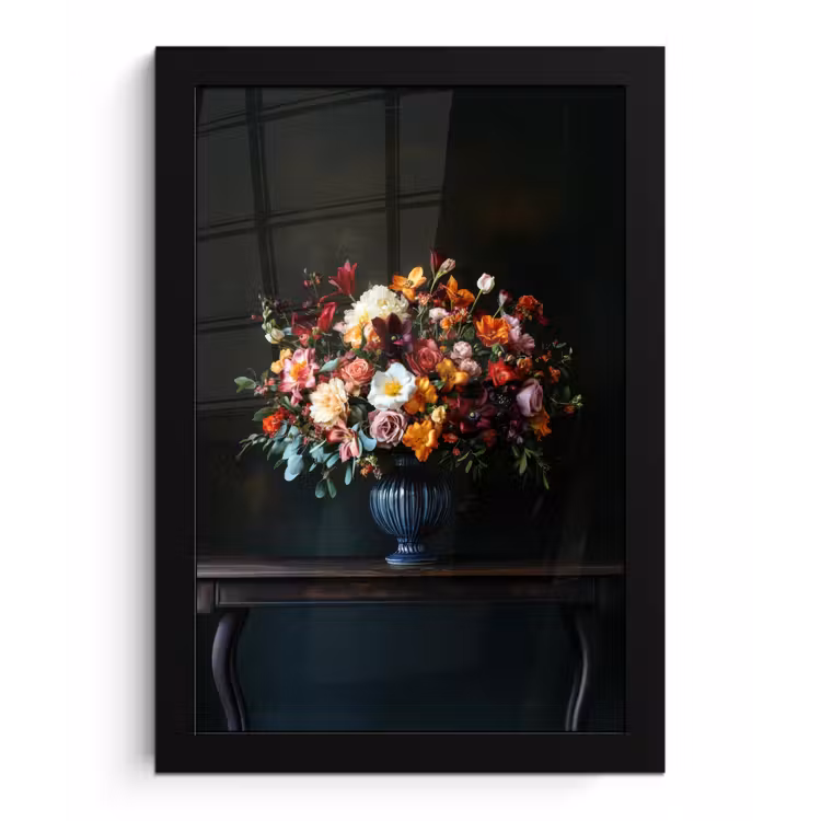 Groot - Bloemen - Vaas - Boeket fotolijst zwart zonder passe partout klein -3d