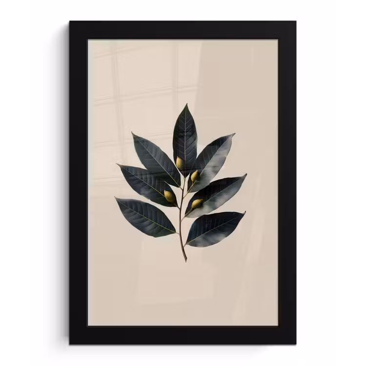 Laurierbladeren - Bloemknoppen - subtiel fotolijst zwart zonder passe partout klein -3d