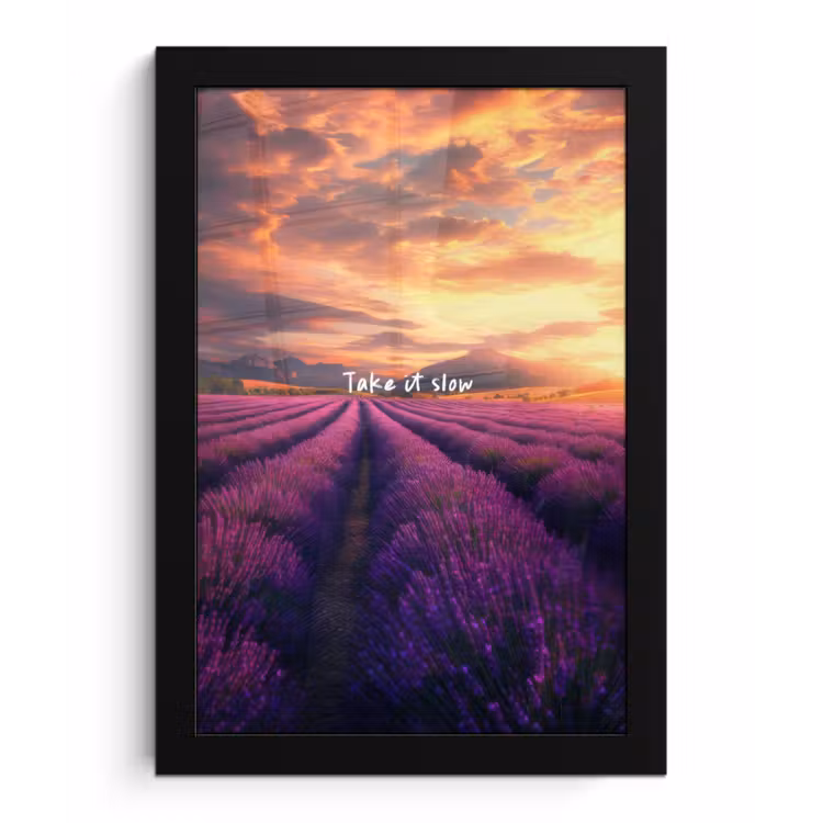 Lavendelveld - Quote - Zonsondergang fotolijst zwart zonder passe partout klein -3d