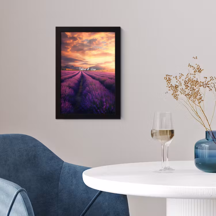 Lavendelveld - Quote - Zonsondergang fotolijst zwart zonder passe partout klein -sfeer4