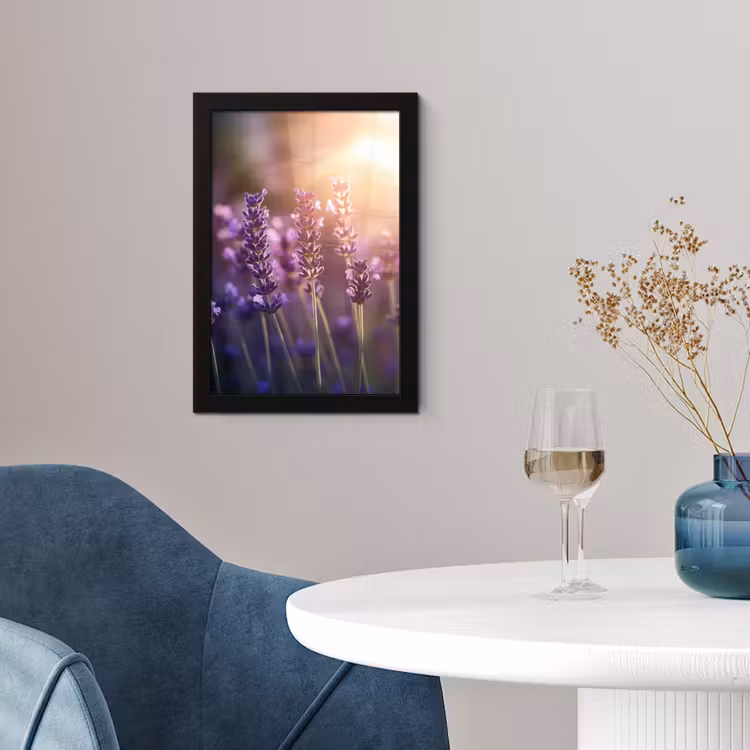 Lavendelbloemen - Paars - Zonlicht fotolijst zwart zonder passe partout klein -sfeer4