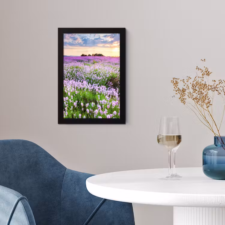 Lavendel - Bloemen - Zonsondergang - Paars - Weide fotolijst zwart zonder passe partout klein -sfeer4