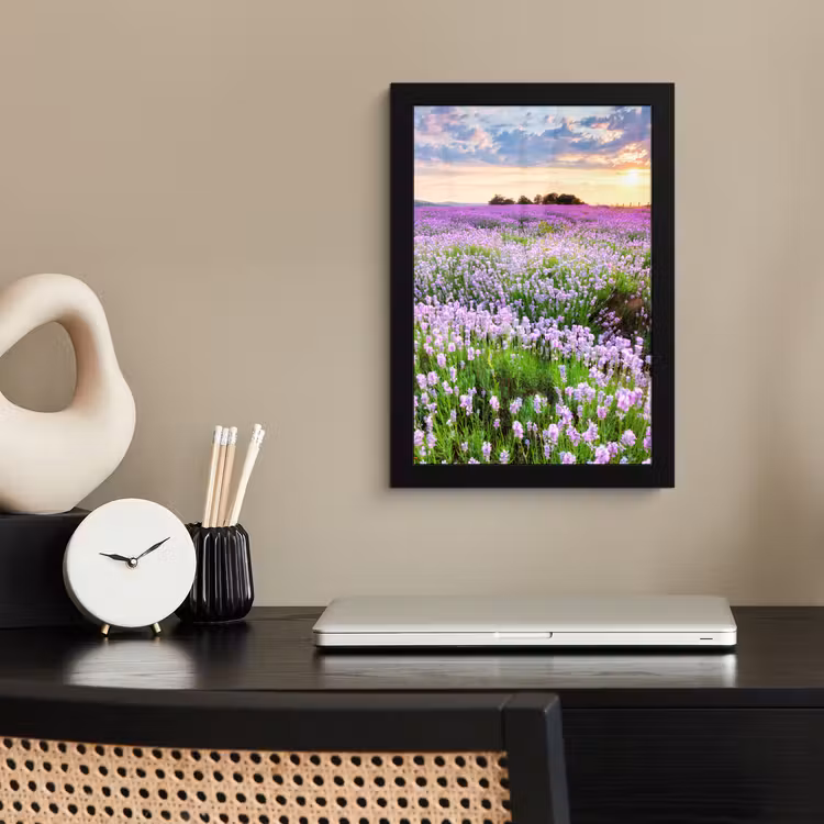 Lavendel - Bloemen - Zonsondergang - Paars - Weide fotolijst zwart zonder passe partout klein -sfeer1
