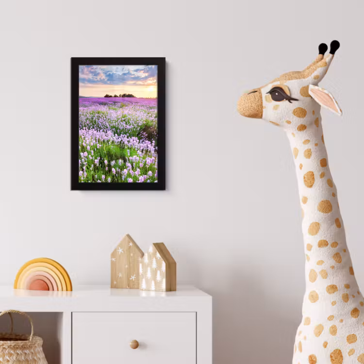 Lavendel - Bloemen - Zonsondergang - Paars - Weide fotolijst zwart zonder passe partout klein -usfeer4_kinderkamer